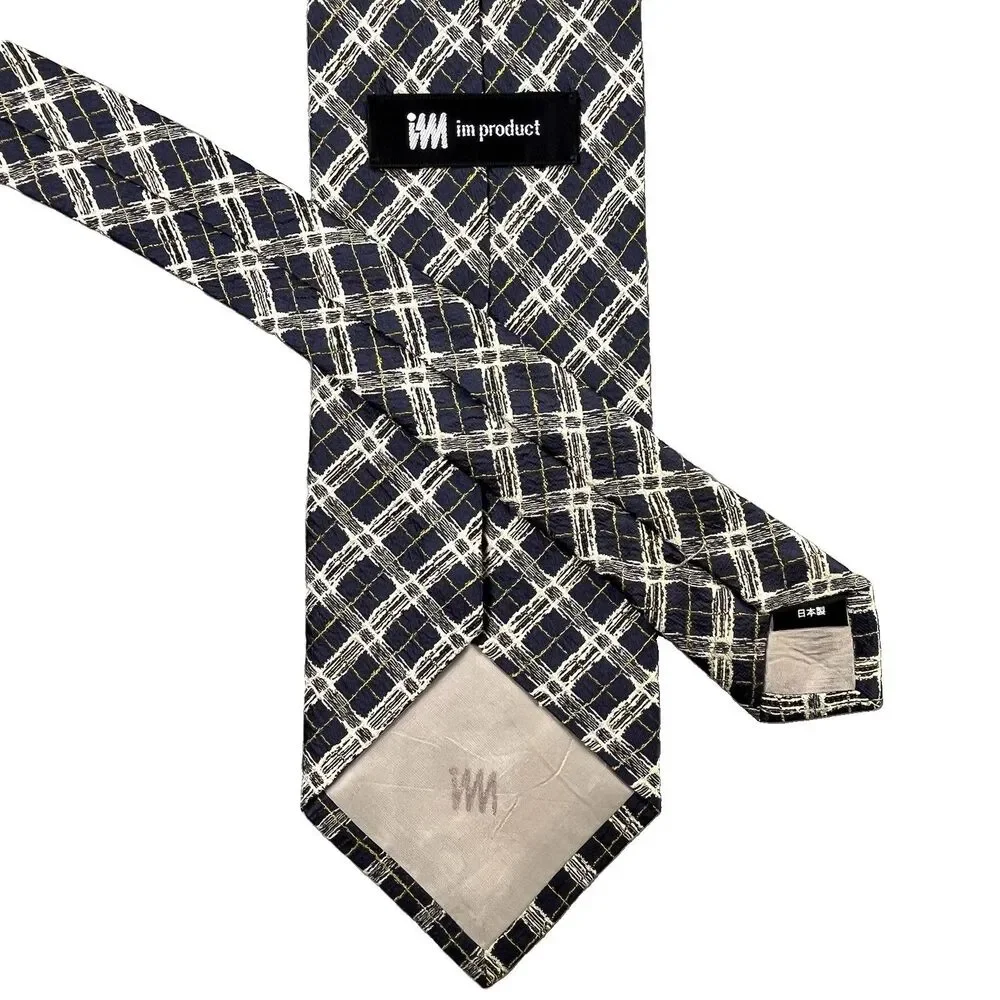 Issey Miyake IM Product 100% Silk Necktie Tie Blue Textured Geometric
